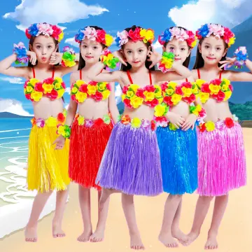 Plastic Fibers Girls Woman Hawaiian Hula Skirt Stage Dress Up Costume  Elastic Flower Skirts Festive and