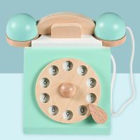 Pretend Play Phone Vintage Interactive Wood Communication Skills Training Rotary Phone Toy for Children