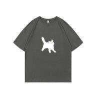 New Men Creative Interesting Design T-Shirt Cat Pattern Print Short Sleeve Casual Unisex Clothing Oversized Tee Streetwear