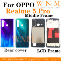 สำหรับ Oppo Realme 5 Pro 5pro ฝาหลังกรอบจอแอลซีดีฝาหลังปิดโทรศัพท์ + กรอบกลาง + ชิ้นส่วนที่จับกล้องรูปตัวยูเคสด้านหลังโครงหุ้มแชสซีรถบังคับของเล่นศูนย์ที่อยู่อาศัย + ปุ่ม