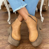 Autumn Winter Womens Platform Ankle Boots Women PU Leather Shoes Wedge Solid Color Shoes Zipper bottes NEW