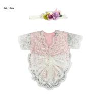 ทารกแรกเกิด Photo Props ดอกไม้ Headwear &amp; Backless Rompers 0-1M Baby Photo Props Set Q81A