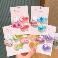 [COD] Cartoon soft and cute childrens hair accessories sweet hurting rubber band acrylic clip set mini ring