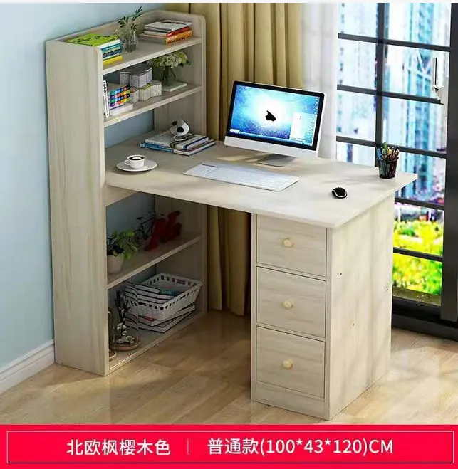 SS Computer Desk with 4 Tier Shelves Writing Desk with Storage