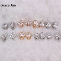 GRACE JUN Top Quality AAA Cubic Zircon Heart Teardrop Geometric Clip on Earrings No Pierced Luxury Charm Ear Clip Hypoallergenic