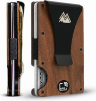 Mountain Voyage Co Mountain Voyage - Minimalist Wallet for Men - Slim RFID Wallet I Natural Walnut Wood &amp; Scratch Resistant Carbon Fiber Credit Card Holder &amp; Money Clip, Easily Removable Money &amp; Cards, Mens Wallets