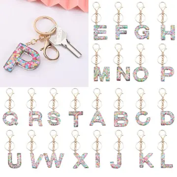 Multicolor Gradient Filling 26 Letter Resin Keychain With Yellow Ball And  Tassel For Women Initial KeyRing