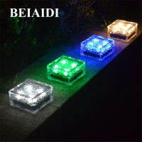 BEIAIDI Glass Ice Brick Shape Solar Ground Buried Lamp 4 LED Outdoor Underground Light Solar Landscape Paver Patio Road Light