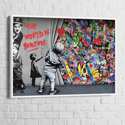 บทคัดย่อสีน้ำ Comedy Master กับเด็ก Banksy โปสเตอร์-Graffiti Street Art ผ้าใบ Wall ภาพวาดตกแต่ง