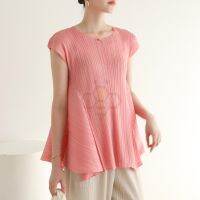 ☃► Aiden001 One Size Summer Fold Irregular Fashion Pure Color Fresh Casual T-Shirt 3014