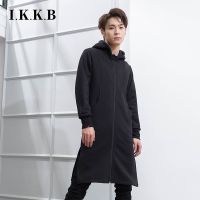 ♧ Hooded and plush cardigan long men 39;s slim and thickened coat trend over the knee youth Korean style black