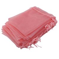 100Pcs Organza Bags Blush Pink, 17X23 cm Mesh Gift Bags Drawstring Jewelry Pouches for Christmas Wedding