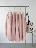 Spot parcel post Cherry Blossom Pink Lady Filter Xiuzhi Same Loose Slimming Pullover V Collar Mink Sweater Women