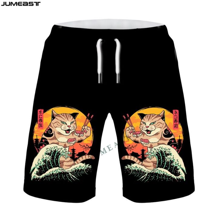 jumeast-y2k-ผู้ชายผู้หญิง3d-พิมพ์ลายฮิปฮอปซามูไรญี่ปุ่นกางเกงกางเกงแมวแห้งเร็วกางเกงขาสั้นกางเกงวอร์มลำลองชายหาด
