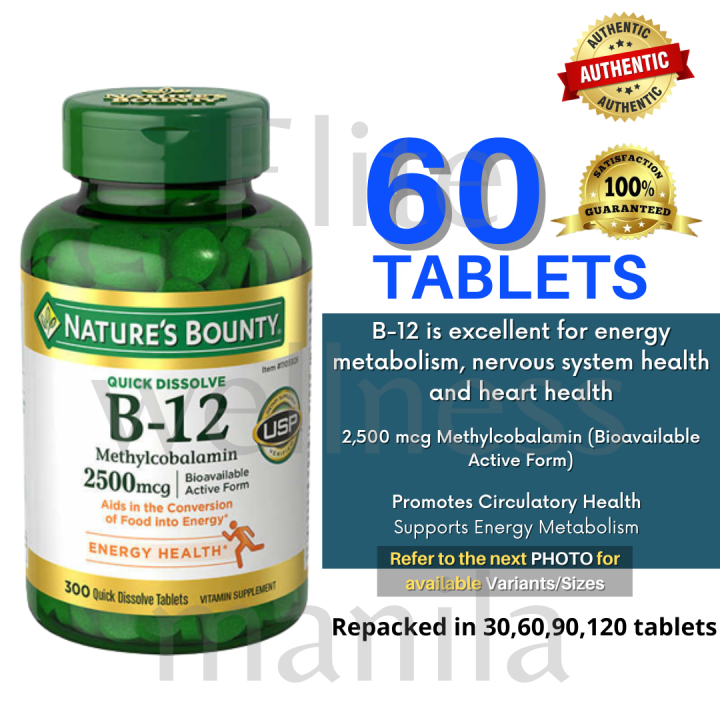 60 Tablets- Nature's Bounty Vitamin B-12 2500 Mcg AUTHENTIC | Lazada PH