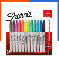 ปากกากันน้ำ มาร์คเกอร์เขียนแผ่นพลาสติก Sharpie (ชาร์ปี้) Marker Fine แพ็ค 12 ด้าม Fun Colour Permanent Marker US.Station