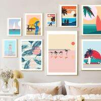 Lizhanmin2บทคัดย่อ Beach Girl Surf มะพร้าวกระดานโต้คลื่นคู่ Wall Art พิมพ์ภาพวาดผ้าใบ Nordic โปสเตอร์ Living Room Decor