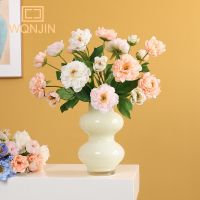 【CC】 3 Heads Artificial Flowers Pink Silk Bride Bouquet Wedding Table Gifts