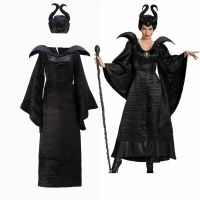 2023 Maleficent Halloween Costume Dress for Adult Witch Clothes with Maleficent Horns Hat Outfit Women Evil Dress Demon Queen