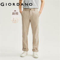 GIORDANO ผู้ชาย กางเกงลำลองขายาวผ้าฝ้ายลินินธรรมชาติทอเอวต่ำปานกลาง Free Shipping 01113349