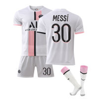 [ในสต็อก] NO.30 Leo Messis NO.10เนย์มาร์ส N0.4 Sergio Ramos ผู้ชายเด็กเด็กแขนสั้นเสื้อฟุตบอล21-22ใหม่ปารีส Saint-Germains ออกไปสีขาวการฝึกอบรมฟุตบอลย์