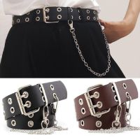 Female Belt New 2021 Punk Style Double Hole Fashion Buckle Jeans Decorative PU Leather Belt Alloy Chain