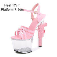 2021Fashion Show Artifact Model High-Heeled Women Shoes Heel 17cm Sexy Clear Platform Shoes Summer Sandals Strip Pole Dance