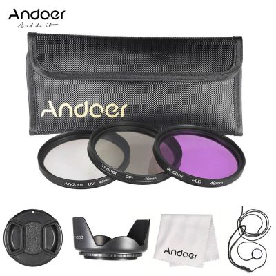 Andoer 49mm Filter Kit (UV CPL FLD) Nylon Carry Pouch Lens Cap Lens Cap Holder Lens Hood Lens Cleaning Cloth