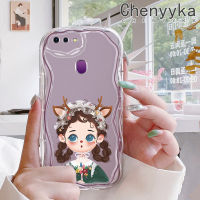 เคส Chenyyyka สำหรับ OPPO F9 F9 Pro U1 Realme A7x 2 Pro เคสการ์ตูนที่คาดผมกวางเด็กผู้หญิงดีไซน์ใหม่เนื้อครีมลายคลื่นขอบนุ่มเคสโปร่งใสลายกล้องถ่ายรูปเคสมือถือเรียบง่ายอ่อนโยนป้องกัน