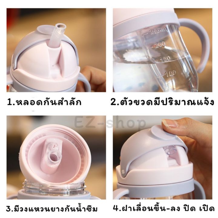 ส่งจากไทย-ขวดน้ำ-กระบอกใส่น้ำเด็กแบบพกพา-มีหูจับ-พร้อมหลอดในตัวพร้อมดื่ม-ขนาด350ml-bt-13