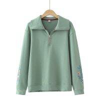 Big Size XL-7XL Womens Turn Down Collar Floral Embroidery Sweatshirts Oversized A-line Casual Fashion Female Pullovers