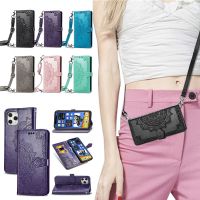 [Woo Fashion Case] สายหนังแมนดาลาเคสแบบฝาพับสำหรับ iPhone 13 11 12 14 Pro Max X XS XR Mini SE2020 7 8 Plus เคสโทรศัพท์ไอโฟนแบบหนังสายคล้องแบบคาดตัว