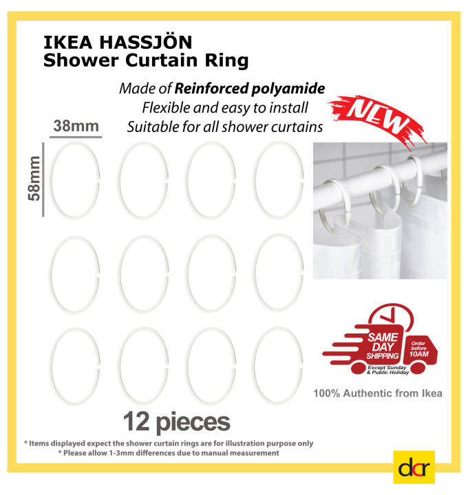 IKEA RINGSJON / HASSJON Shower Curtain Ring (12 pcs) Lazada