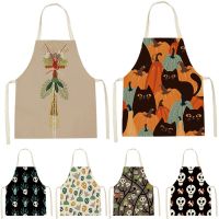 Skull Pattern Pumpkin Cat Print Sleeveless Apron ChildrenS Cleaning Home MenS And WomenS Kitchen Waist Bib Anti-Fouling Apron