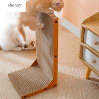 SHENEY ของเล่นแมวแมวเหมียวไม้สำหรับใช้ในบ้านอุปกรณ์ไว้ให้แมวข่วน Papan Garukan Kucing อุปกรณ์เตียงสัตว์เลี้ยงของเล่นแมว