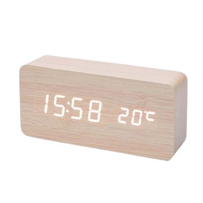 Wooden Digital Alarm Clock, LED Alarm Clock with Temperature Desk Clocks for Office, Bedside Clock