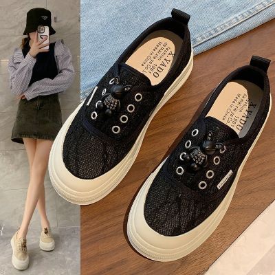 Rabbit Pendant Fisherman Shoes Womens New 2023 Spring and Summer Lace Mesh Thick Bottom Low Top Slip-on Lazy Shoes Fashion