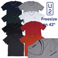 U2 MENS เสื้อยืดคอวี กระเป๋าหลอก ปักโลโก้ U2 รุ่น 7269