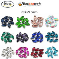 50 pc Sew on Rhinestone Multi-strand Links Glass Rhinestone with Platinum Tone Brass Prong Settings Garments Accessories Faceted Horse Eye Clear 8x4x3.5mm Hole: 0.8~1mm