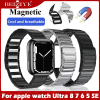 Magnetic Metal สาย Compatible with apple watch 7 8 Ultra 49mm วัสดุ สแตนเลสสตีล สายนาฬิกา Compatible with apple watch Band 41mm 45mm 40mm 44mm 42mm 38mm นาฬิกา สมาร์ทวอทช์ สาย สายนาฬิกาข้อมือสำหรับ