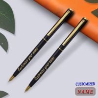 Customize Gold Color Text Ballpoint Pen Carving Metal Stationery Supplies School Office Accessories Writing Teacher 2023 Cheap Pens