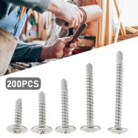 200pcs M4.2 Silver Screw Drilling Metal Screws Set Cross Pan Head Stainless Steel Fastener 16mm/19mm/25mm/32mm/38mm40pcs Per Set