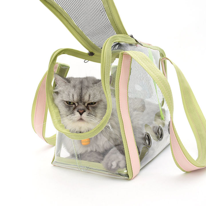 กระเป๋าใส่สัตว์เลี้ยงสำหรับแมวถุงผ้าโปร่งใสพร้อมถุงตาข่าย-pvc