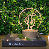 Nordic Modern Style Cactus Design Lampe De Wood Base 3D Night Light