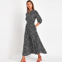 ZZOOI Aachoae Women Turn Down Collar Office Shirt Dress 2020 Dot Print Casual Long Dresses Female Three Quarter Sleeve Sashes Dress