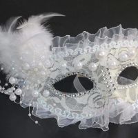 Lace Mask Full Face Halloween Adult Prom Princess Mask Female Lace Party Half Face Mask White Feathers 【OCT】