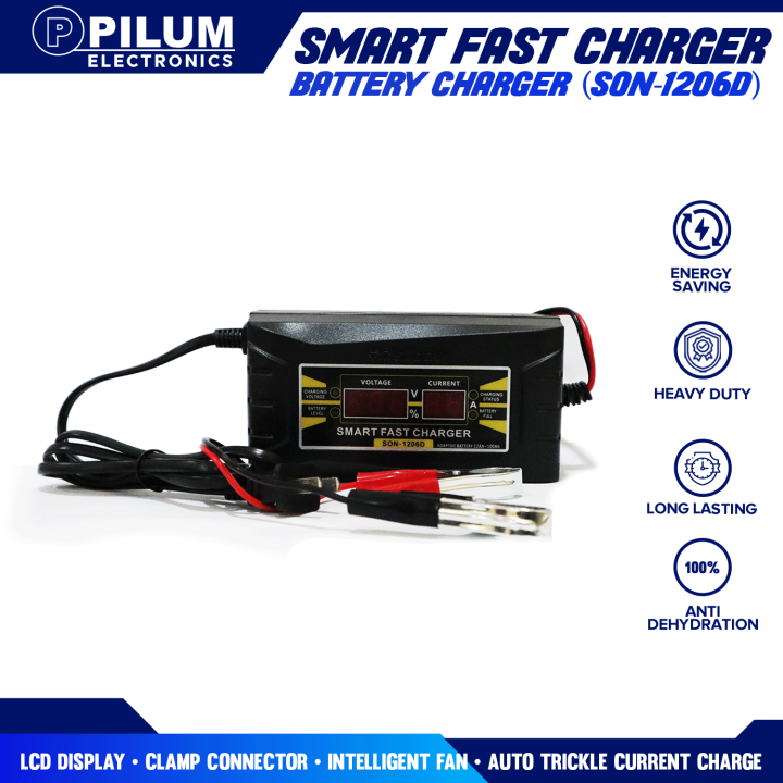 Pilum Smart Fast Charger SON1206D (12V 6A) AC Input 140V240V / Heavy Duty Fast Charger / Led