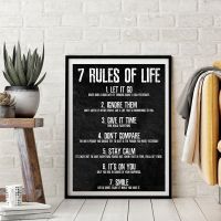 วลีสร้างแรงบันดาลใจภาพวาดบนผืนผ้าใบ-7 Rules Of Life พิมพ์โปสเตอร์สำหรับตกแต่งยิมและห้องเรียน