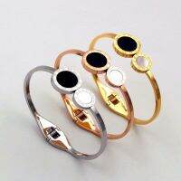 พร้อมส่งในไทย เครื่องประดับ กำไร กำไลมือ หัวกลมลงยา งานหอยมุขเลขโลมัน วัสดุสแตนเบสแท้สวยดีสุด สีไม่ลอกไม่ดำ