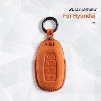 【LZ】▨¤✗  Alcantara Car Key Case Capa Fob Holder Hyundai Solaris Azera Elantra KONA KAUAI Grandeur IG Accent Santa Fe Acessórios do carro